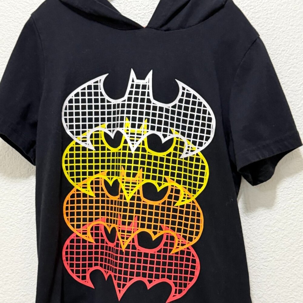 Batman black short sleeve hoodie with ears, boy's size 10